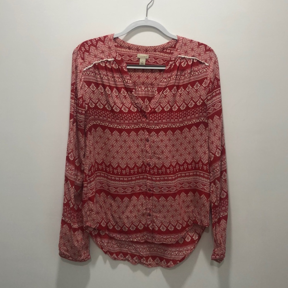 Pink and white patterned blouse from Nordstrom